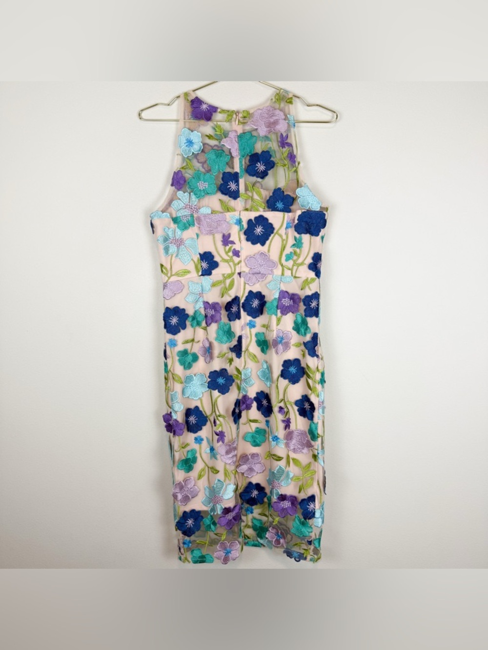 Adrianna Papell Floral Embroidered Applique Column Midi Dress Pink Size 4 - Picture 11 of 14